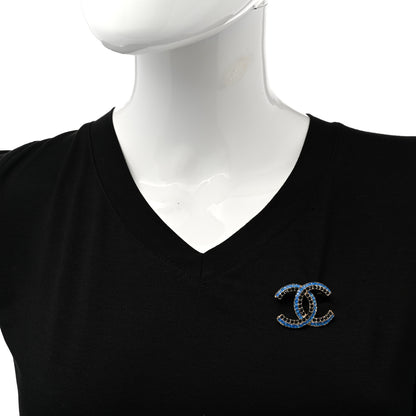 Chanel Crystal CC Chain Brooch Blue Black Gold 2 of 5