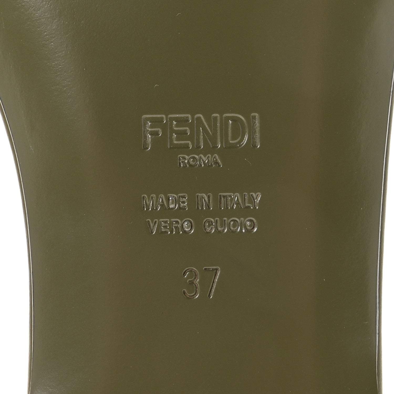 FENDI FFロゴ ミュール 37 Fendi Calfskin FF Logo Plaque Slide Sandals 37 Militare 1802001