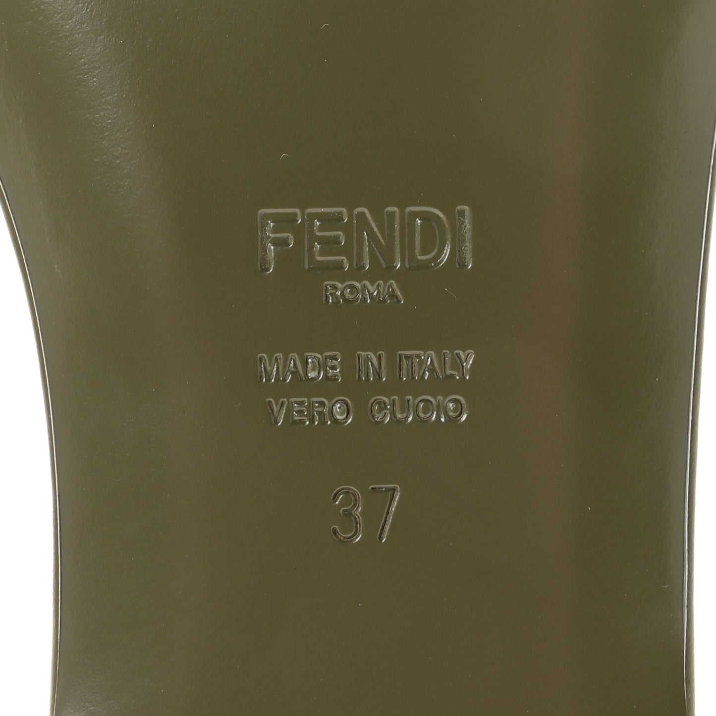 Calfskin FF Logo Plaque Slide Sandals 37 Militare