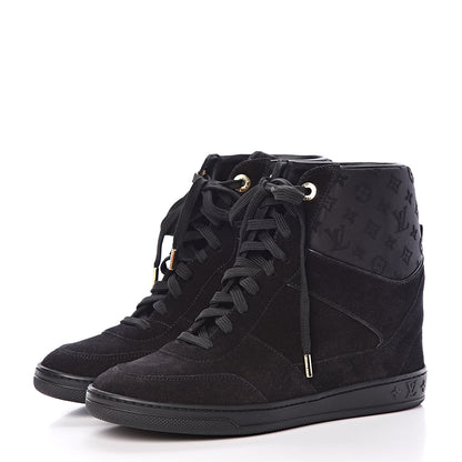 Louis Vuitton Calfskin Suede Monogram Cliff Top Wedge Sneakers 38.5 Black 3 of 8