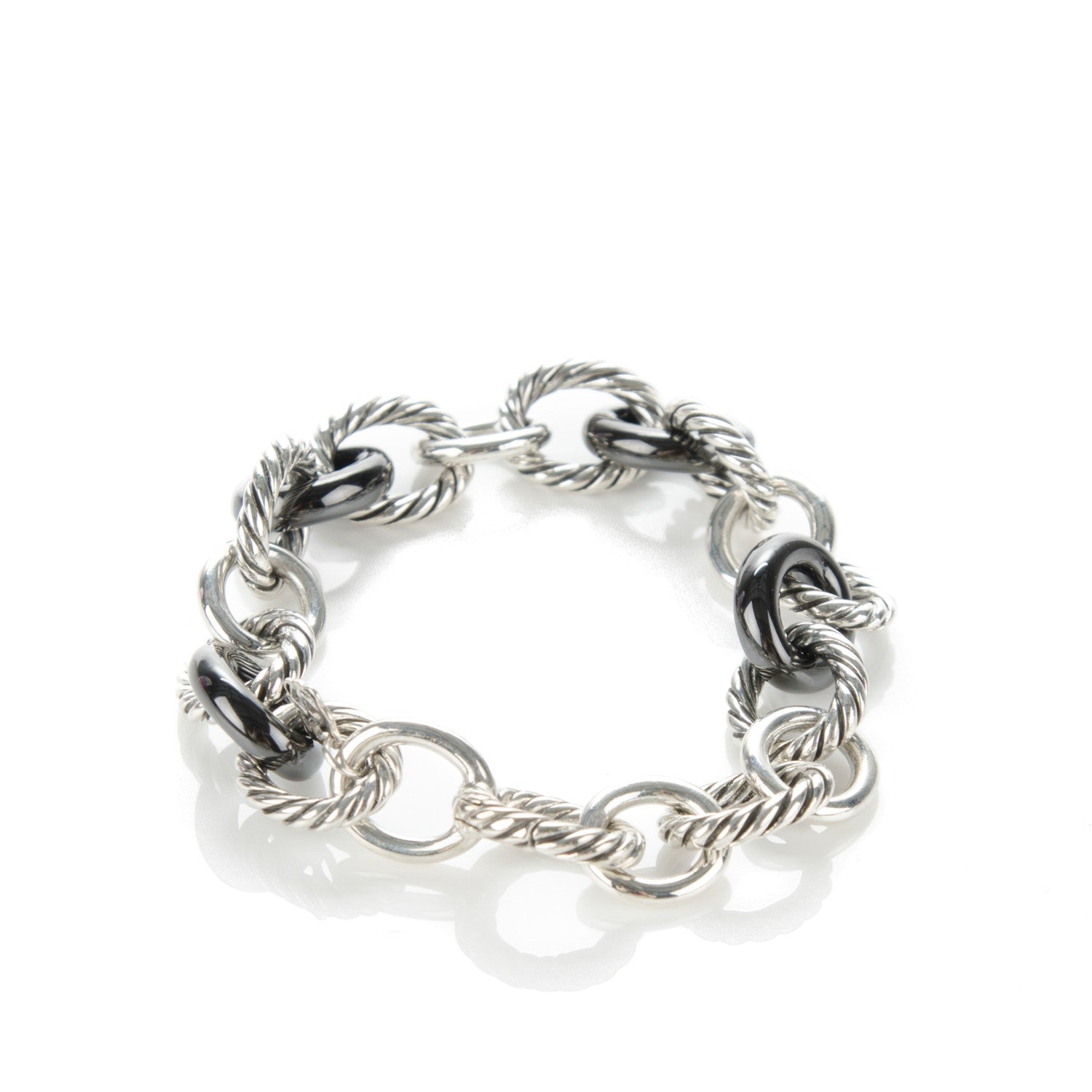 David Yurman Sterling Silver Ceramic 13mm Large Oval Link Bracelet Black 1 of 4