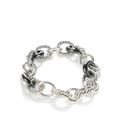David Yurman Sterling Silver Ceramic 13mm Large Oval Link Bracelet Black 1 of 4