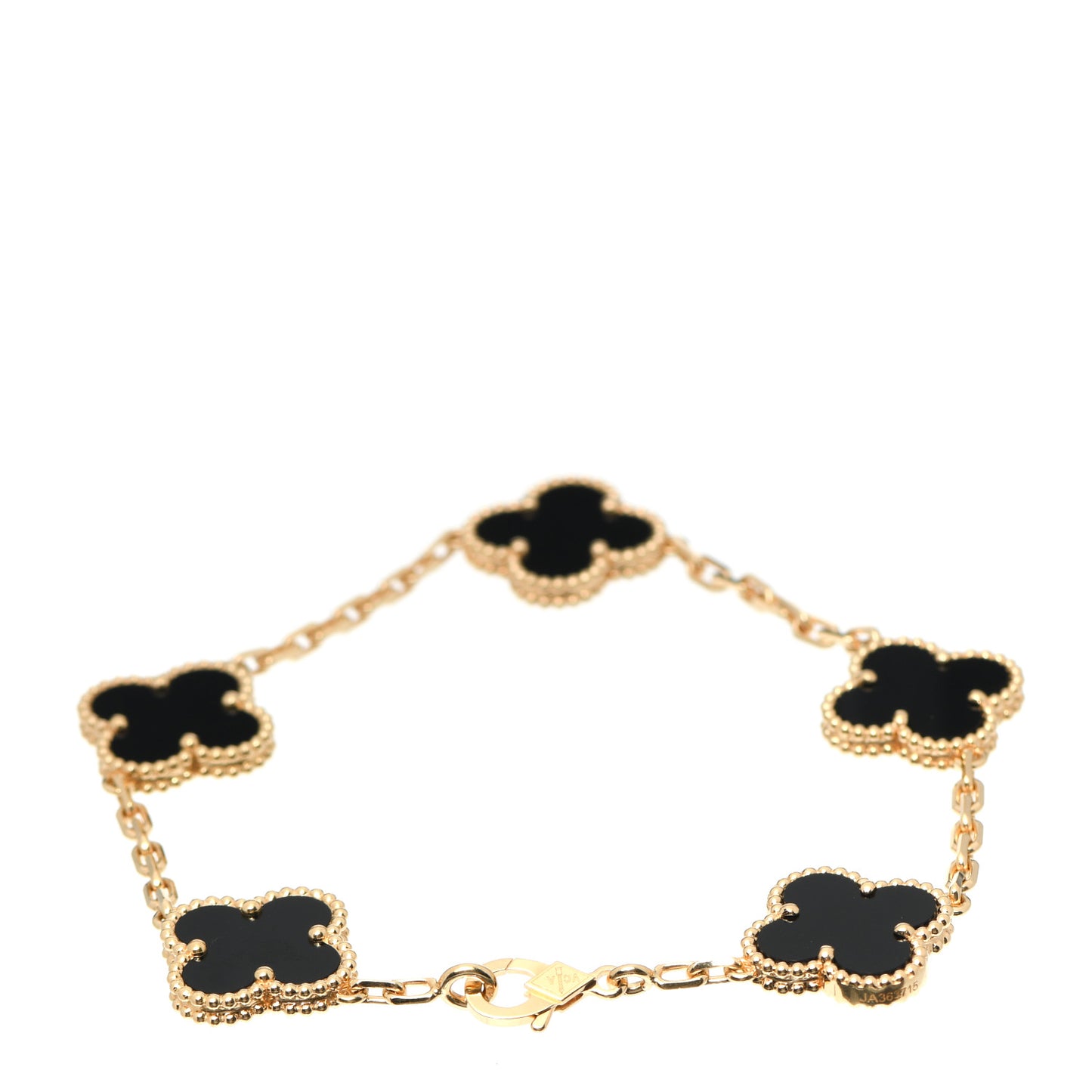 18K Yellow Gold Black Onyx 5 Motifs Vintage Alhambra Bracelet
