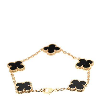 Van Cleef & Arpels 18K Yellow Gold Black Onyx 5 Motifs Vintage Alhambra Bracelet 3 of 8