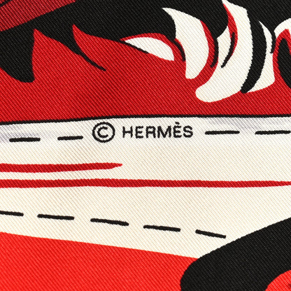 Hermes Silk Cuirs Du Desert II Shawl 140 Rouge White Black 9 of 11
