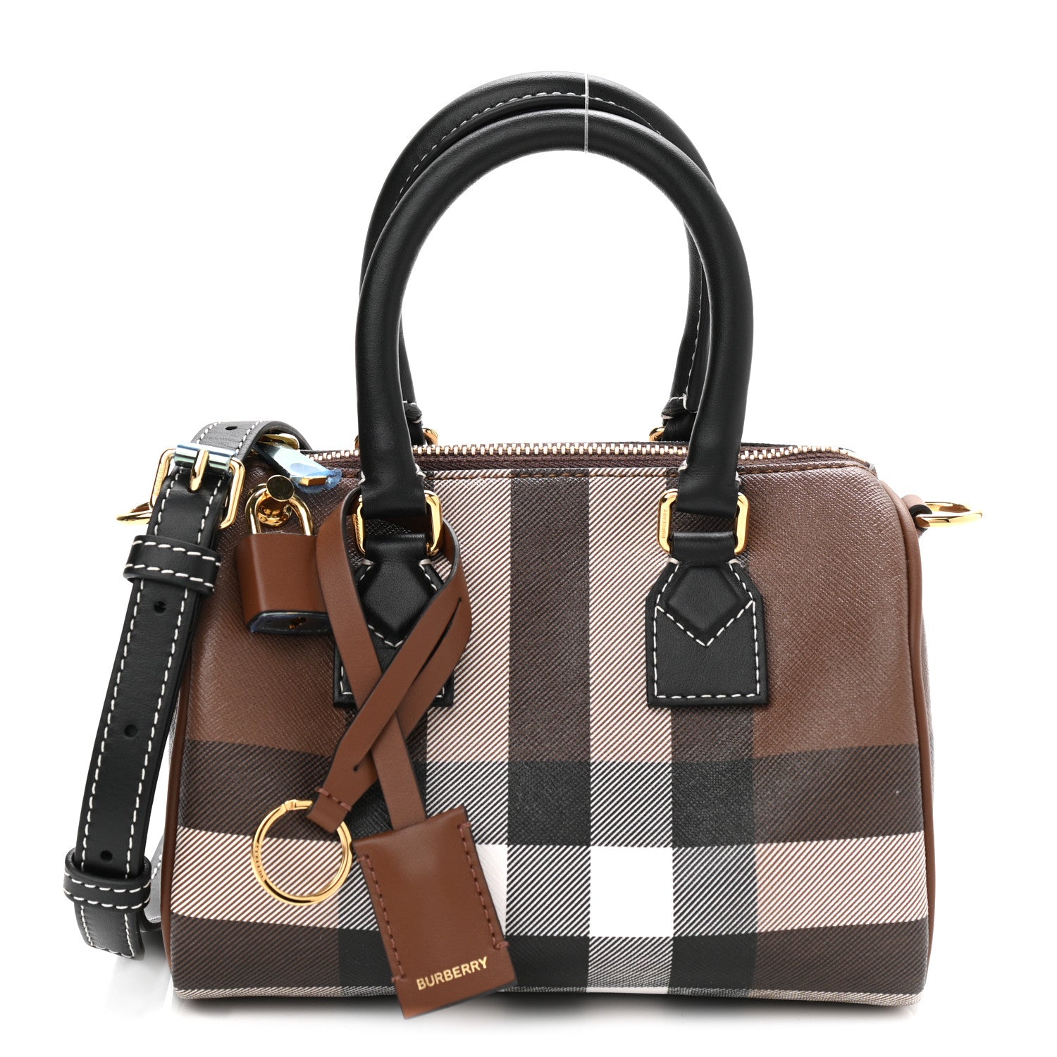 Burberry E-canvas Check Mini Bowling Bag Dark Birch Brown 1 of 9
