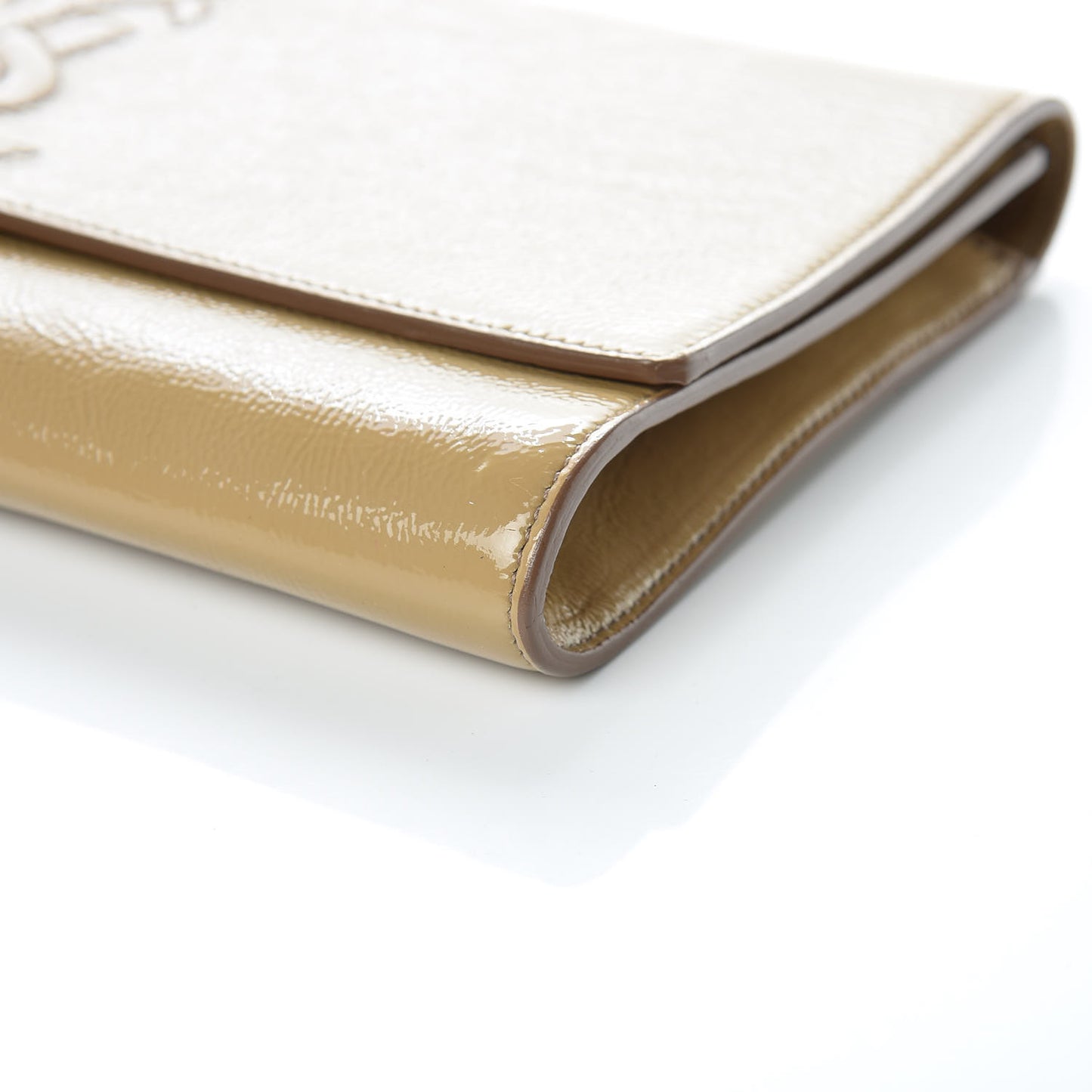 Textured Patent Calfskin Monogram Large Belle De Jour Clutch Beige