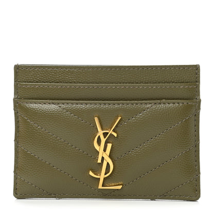 Saint Laurent Grain De Poudre Matelasse Chevron Monogram Credit Card Case Vert Kaki 1 of 7
