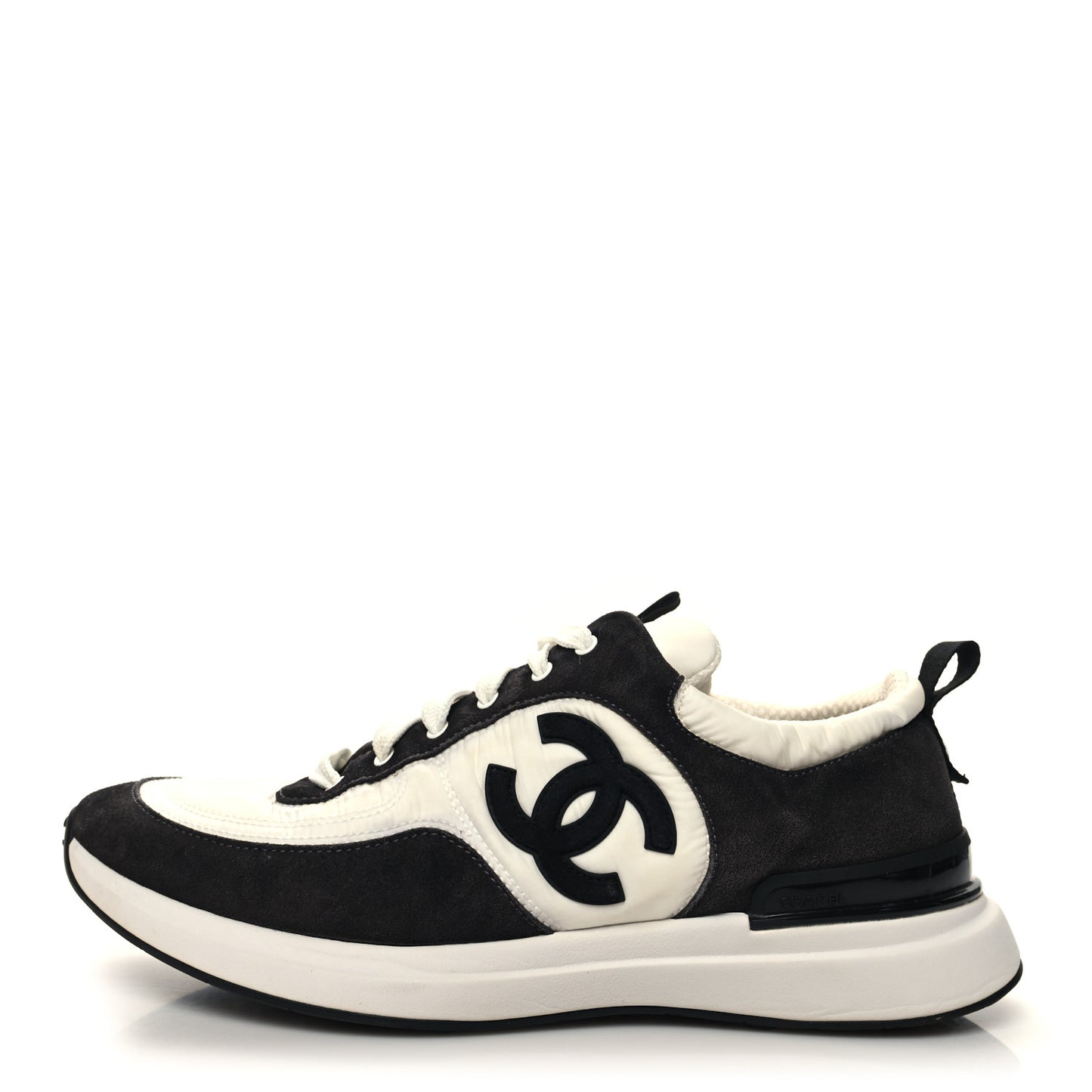 Nylon Calfskin Suede Womens CC Sneakers 41.5 White Black