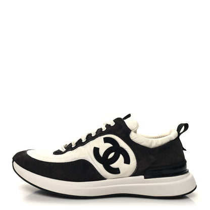 Chanel Nylon Calfskin Suede Womens CC Sneakers 41.5 White Black 1 of 10