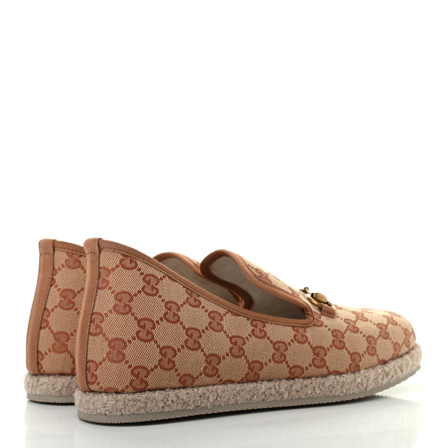 GG Monogram Mens Fria Horsebit Loafers 9 Beige Ruggine