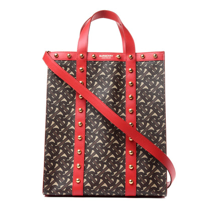 Burberry E-Canvas Monogram Studded Medium Portrait Tote Bag Red 1 of 5