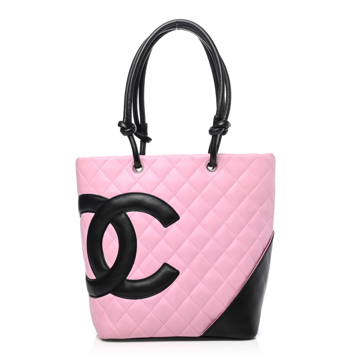 Calfskin Quilted Medium Cambon Tote Pink Black