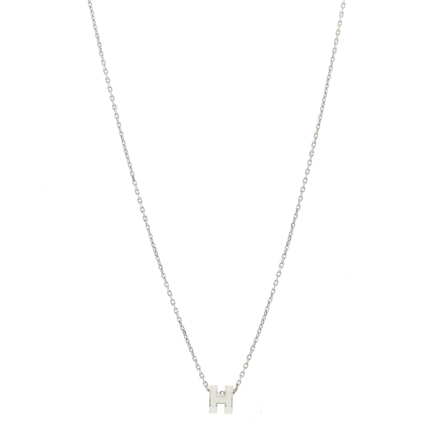 Hermes Lacquered Palladium Mini Pop H Pendant Necklace White 1 of 4