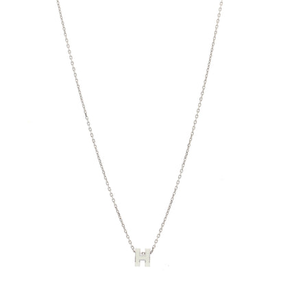 Hermes Lacquered Palladium Mini Pop H Pendant Necklace White 1 of 4