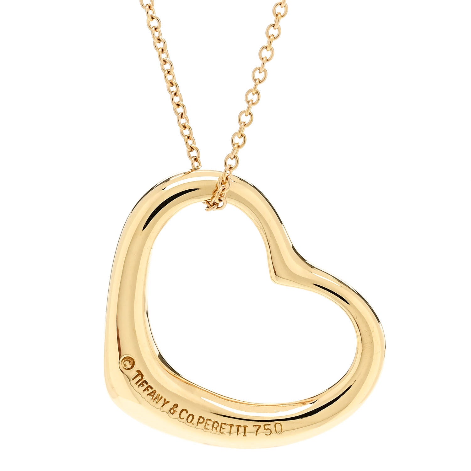 Tiffany 18K Yellow Gold 22mm Elsa Peretti Open Heart Pendant Necklace 4 of 6