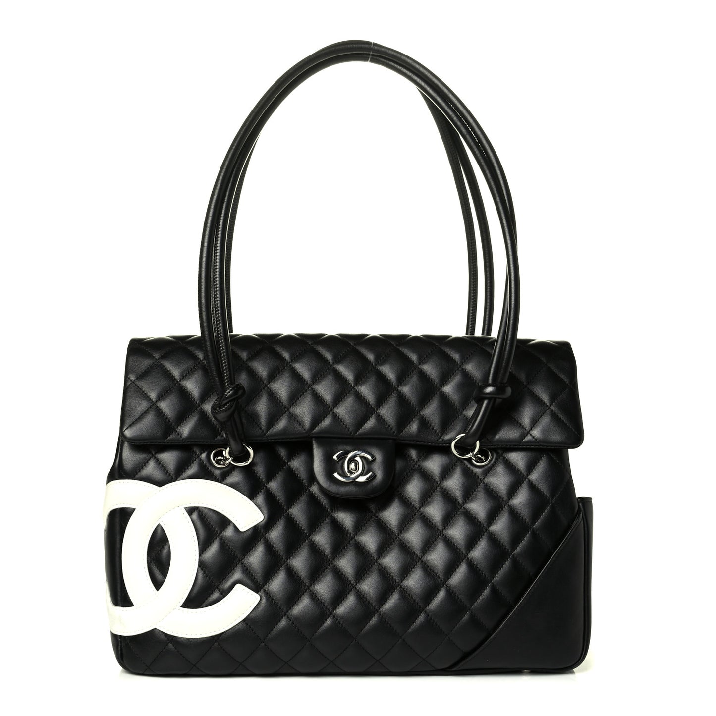Calfskin Quilted Large Cambon Flap Black White