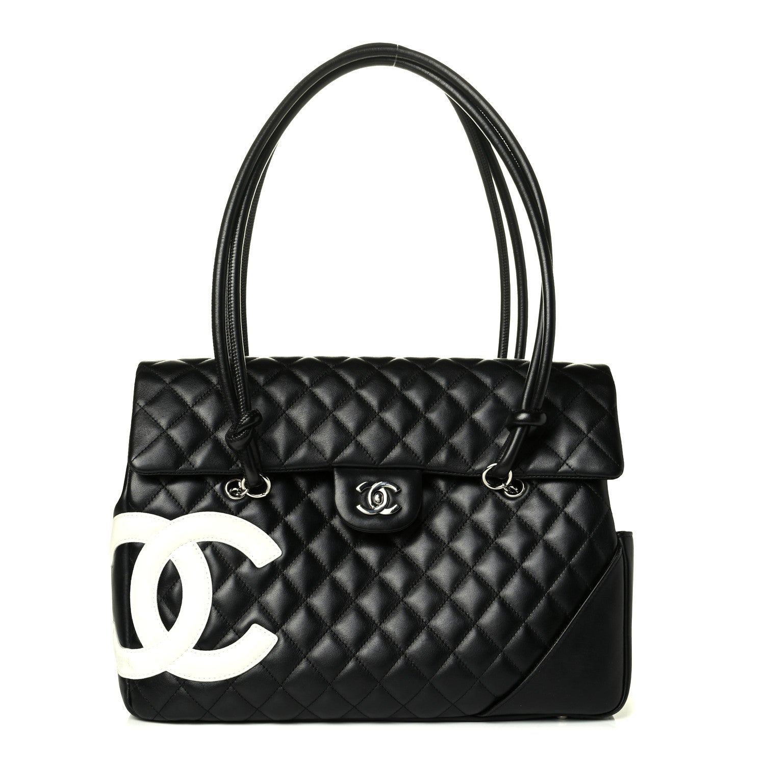 Chanel Calfskin Quilted Large Cambon Flap Black White 1 of 7