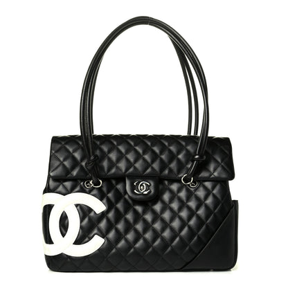 Chanel Calfskin Quilted Large Cambon Flap Black White 1 of 7