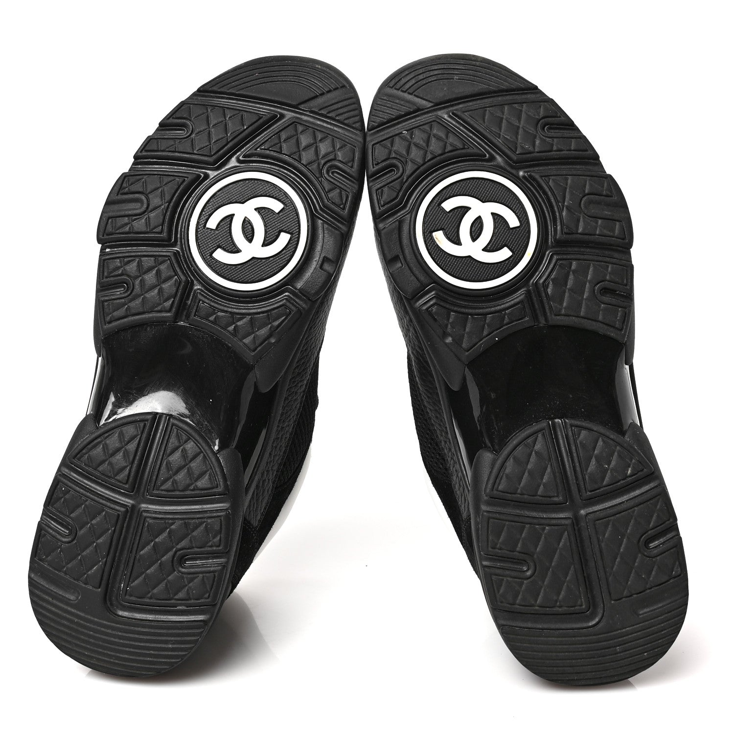 Chanel Mesh Suede Grained Calfskin Womens CC Sneakers 39 Black White 5 of 8