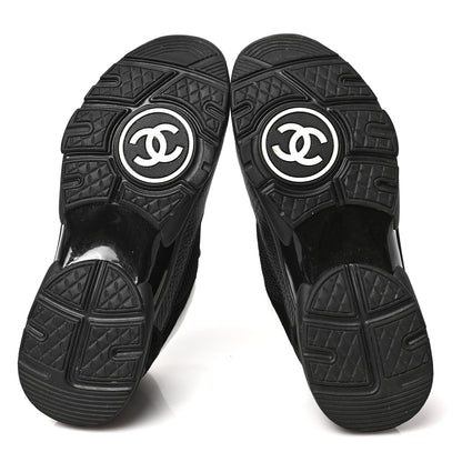 Chanel Mesh Suede Grained Calfskin Womens CC Sneakers 39 Black White 5 of 8
