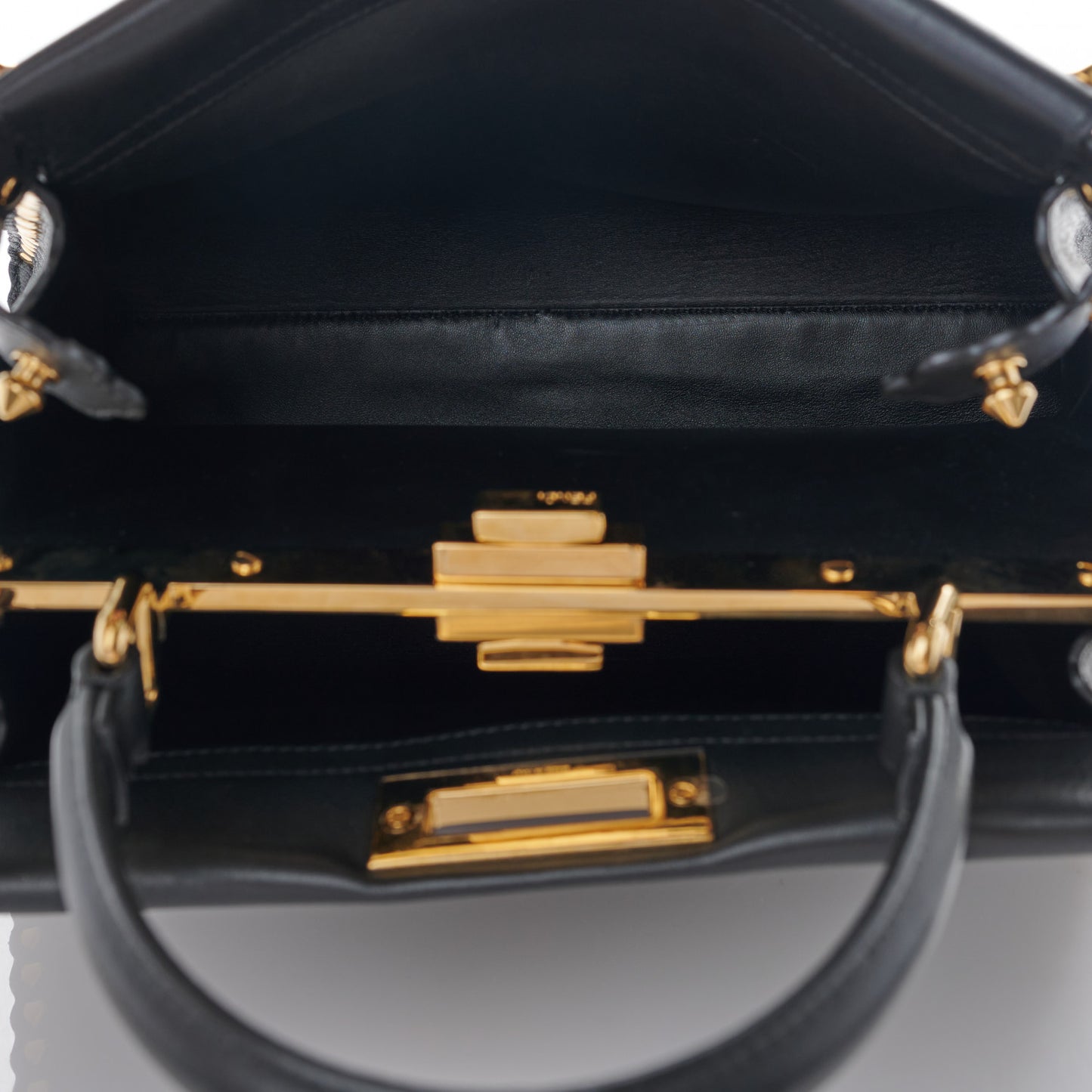 Vitello Seta Shiny Nappa Scalloped Studded Medium Peekaboo Iconic Satchel Black