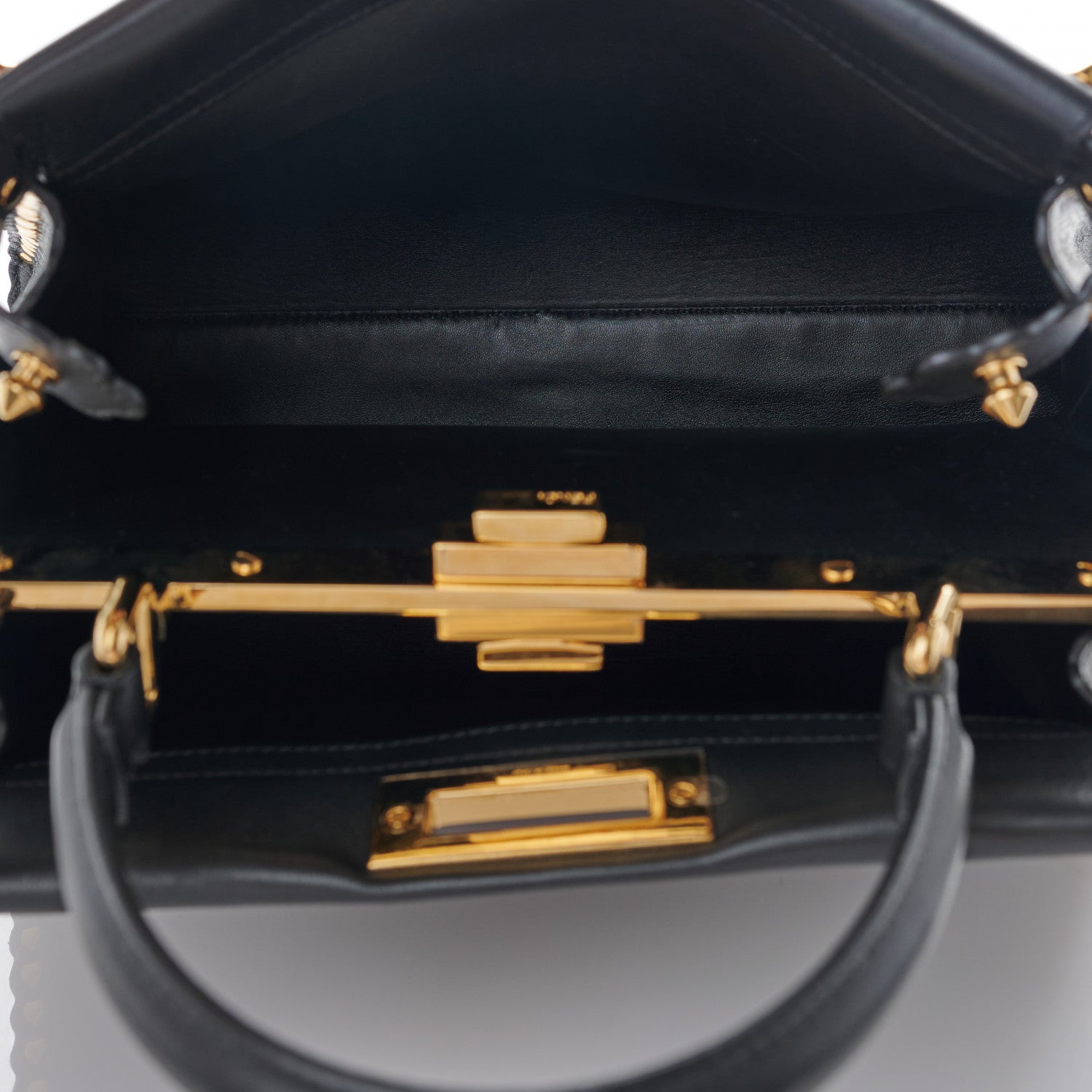 Fendi Vitello Seta Shiny Nappa Scalloped Studded Medium Peekaboo Iconic Satchel Black 5 of 15