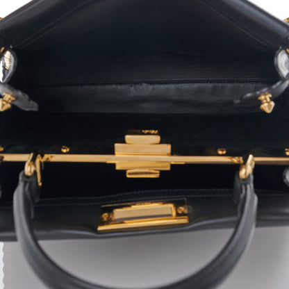 Fendi Vitello Seta Shiny Nappa Scalloped Studded Medium Peekaboo Iconic Satchel Black 5 of 15