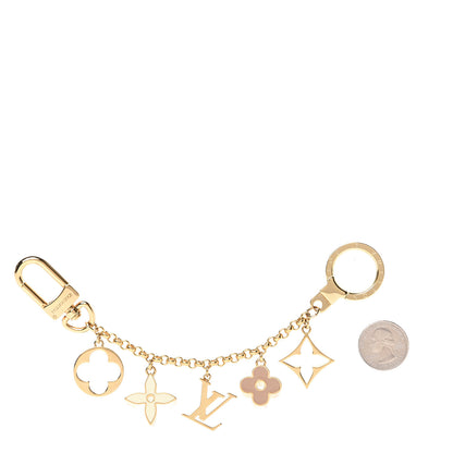 Louis Vuitton Brass Enamel Fleur De Monogram Bag Charm Chain Gold 2 of 4