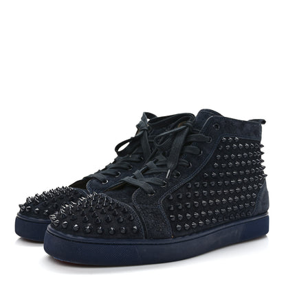 Christian Louboutin Veau Velours Mens Louis Orlato Flat Spikes Sneakers 46 Navy 3 of 8