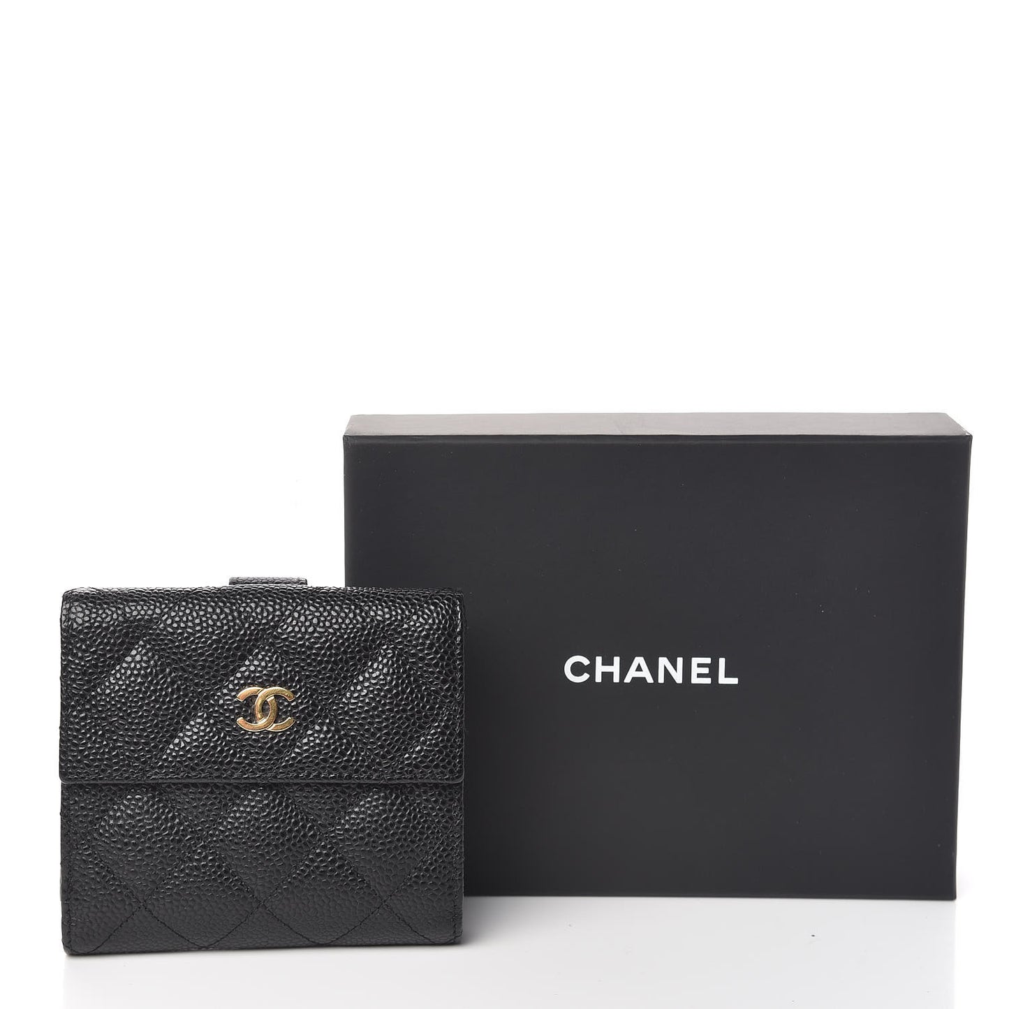 Caviar Quilted Compact French Flap Wallet Black