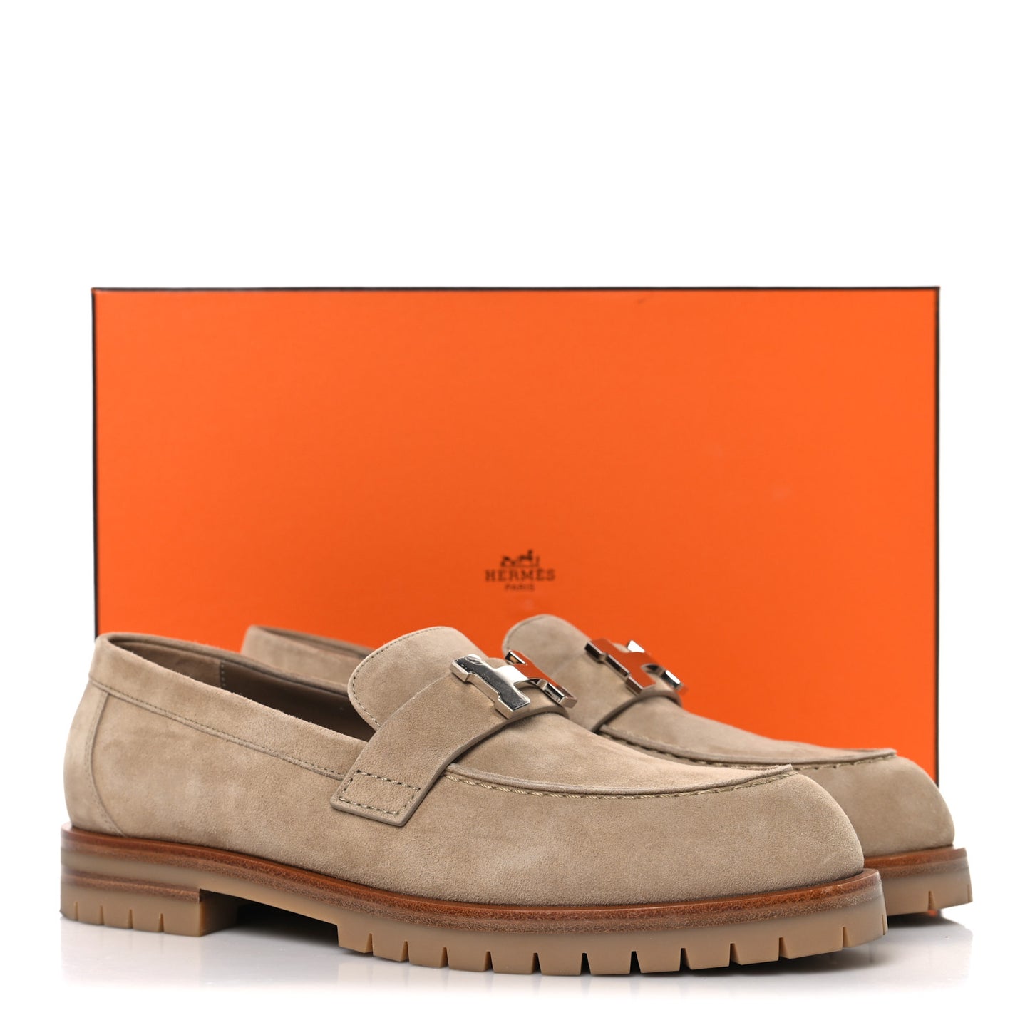 Suede Goatskin Womens Faubourg Loafers 37 Beige Argile