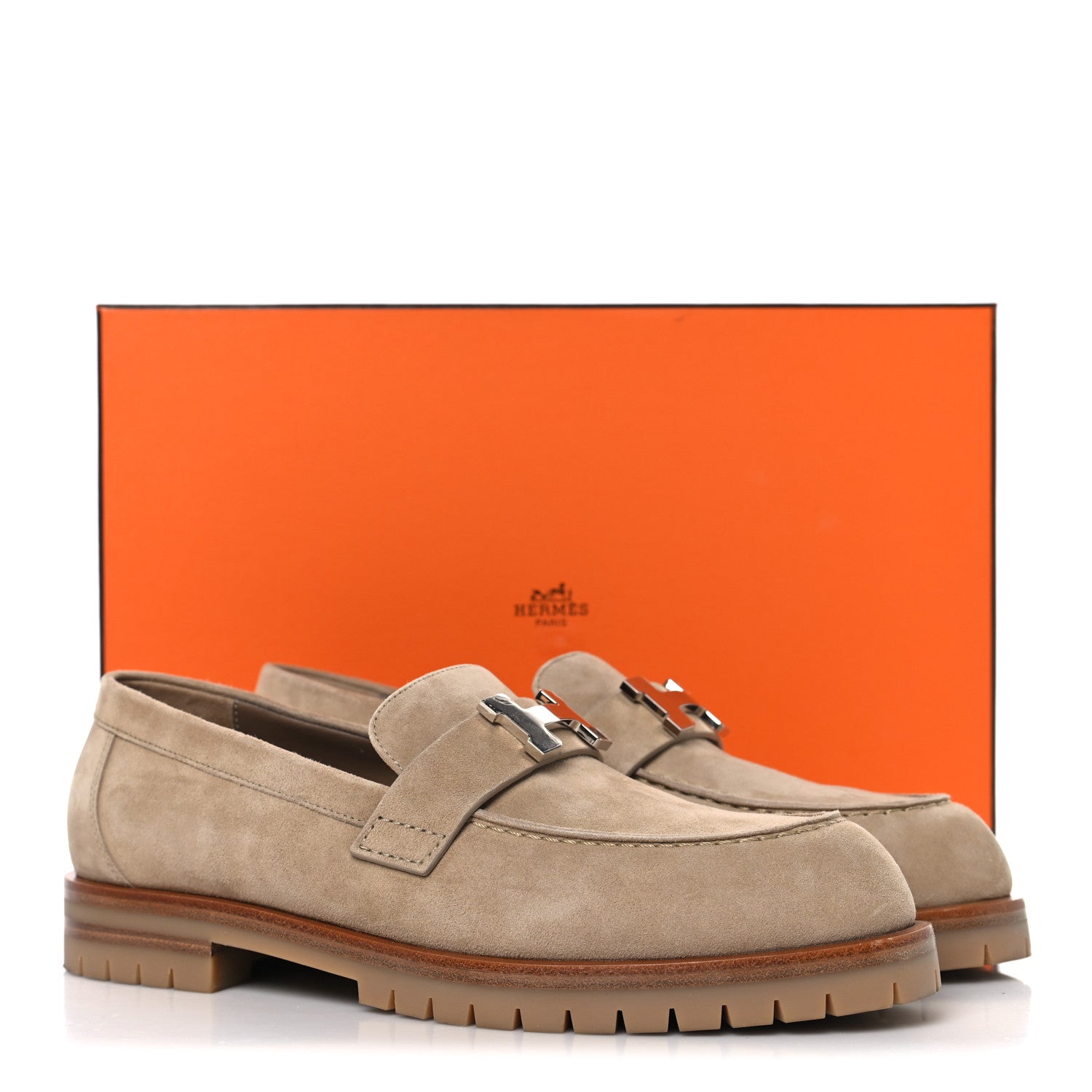 Hermes Suede Goatskin Womens Faubourg Loafers 37 Beige Argile 11 of 11