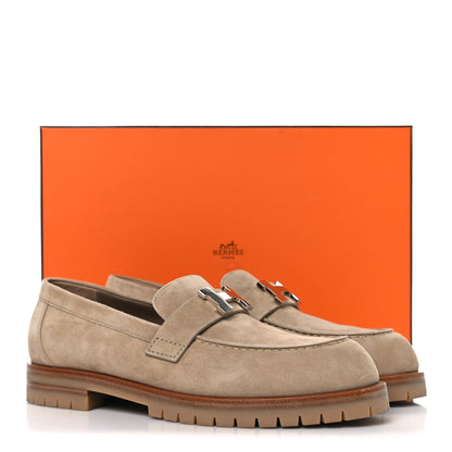 Hermes Suede Goatskin Womens Faubourg Loafers 37 Beige Argile 11 of 11