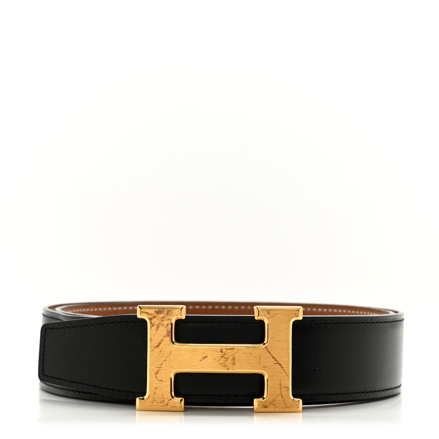 Hermes Box Togo 32mm H Belt 80/32 Black Gold 1 of 7
