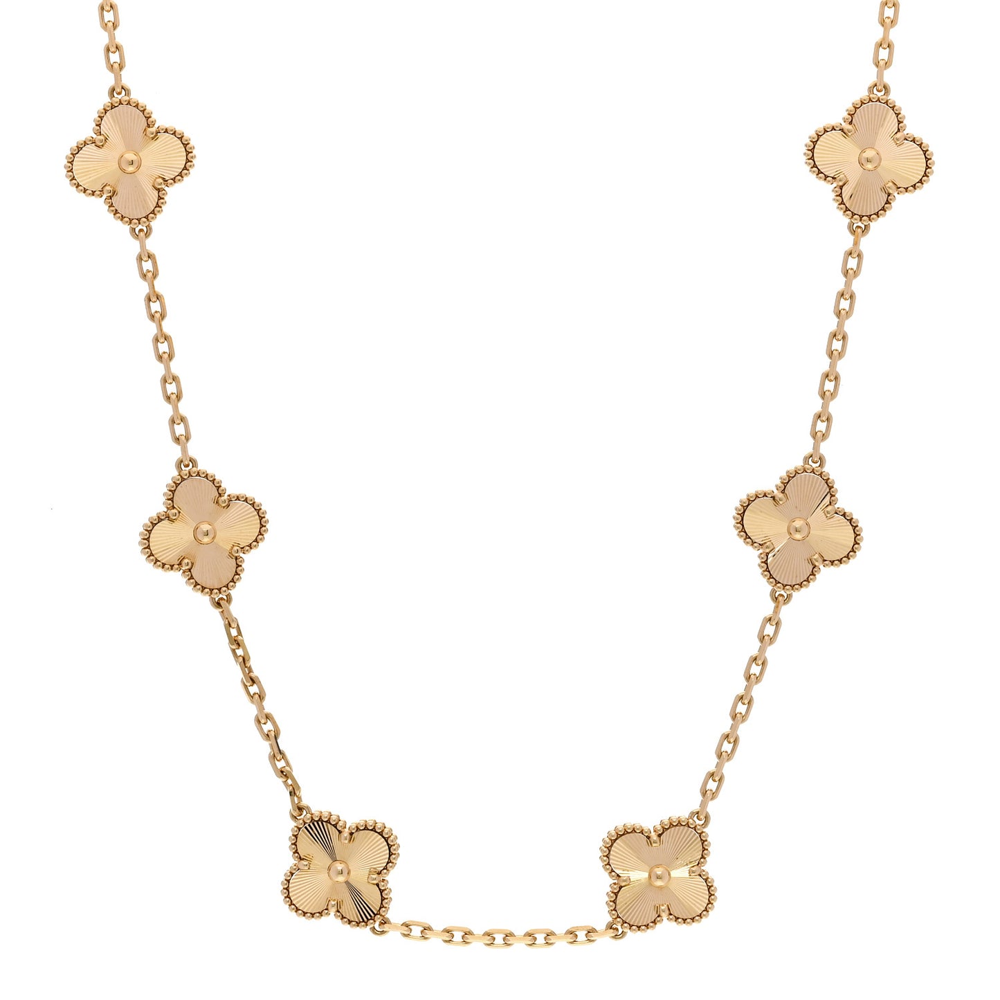 18K Yellow Gold 10 Motifs Guilloche Vintage Alhambra Necklace