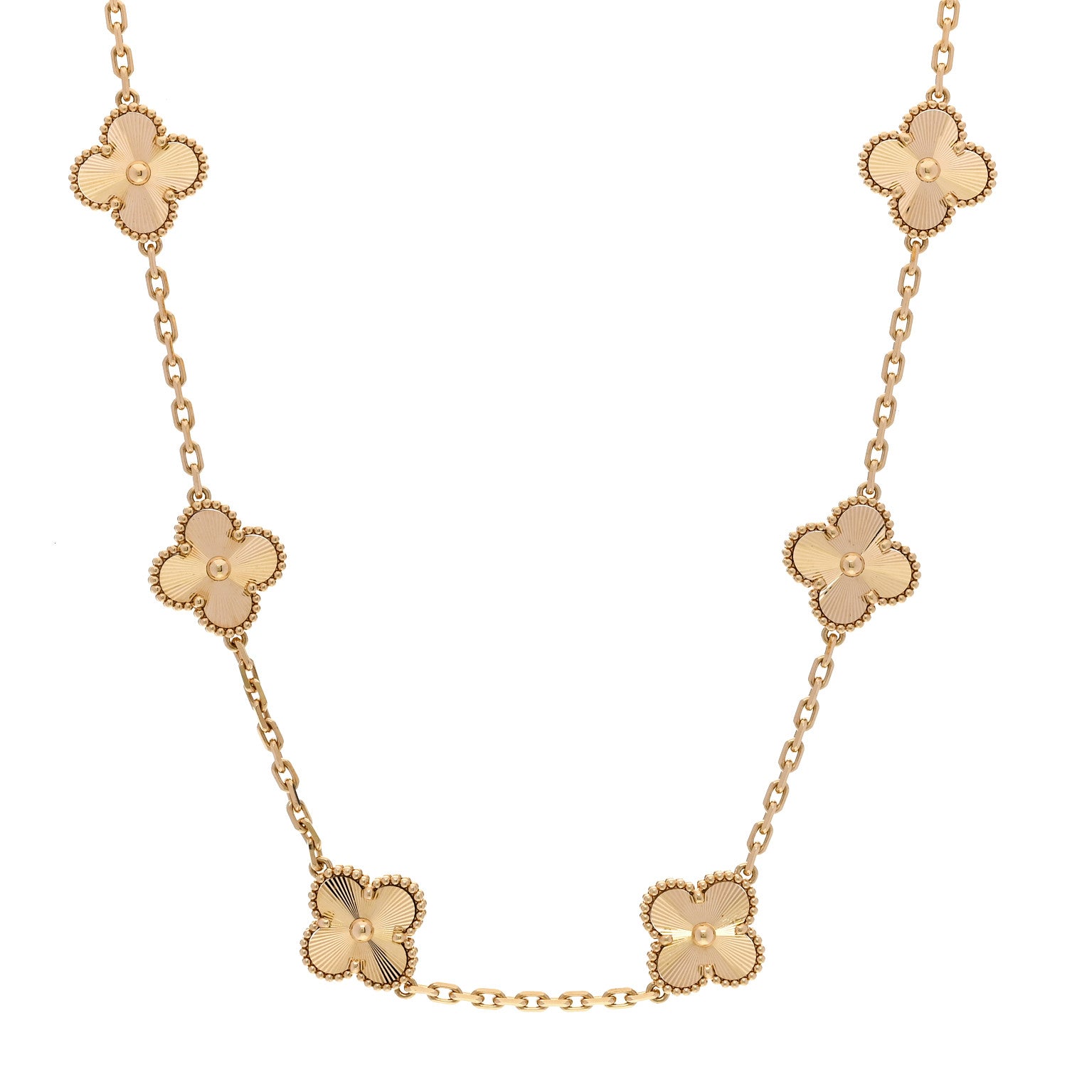 Van Cleef & Arpels 18K Yellow Gold 10 Motifs Guilloche Vintage Alhambra Necklace 1 of 6