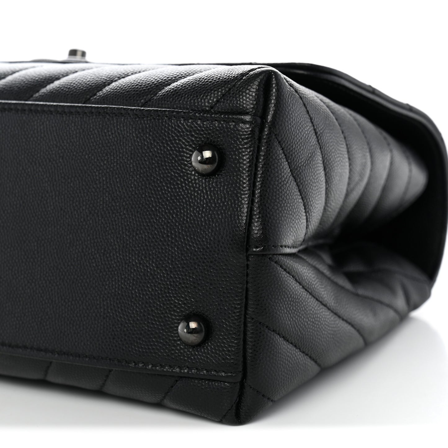 Caviar Chevron Quilted Small Coco Handle Flap So Black