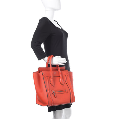 Celine Drummed Calfskin Mini Luggage Vermillion 2 of 12