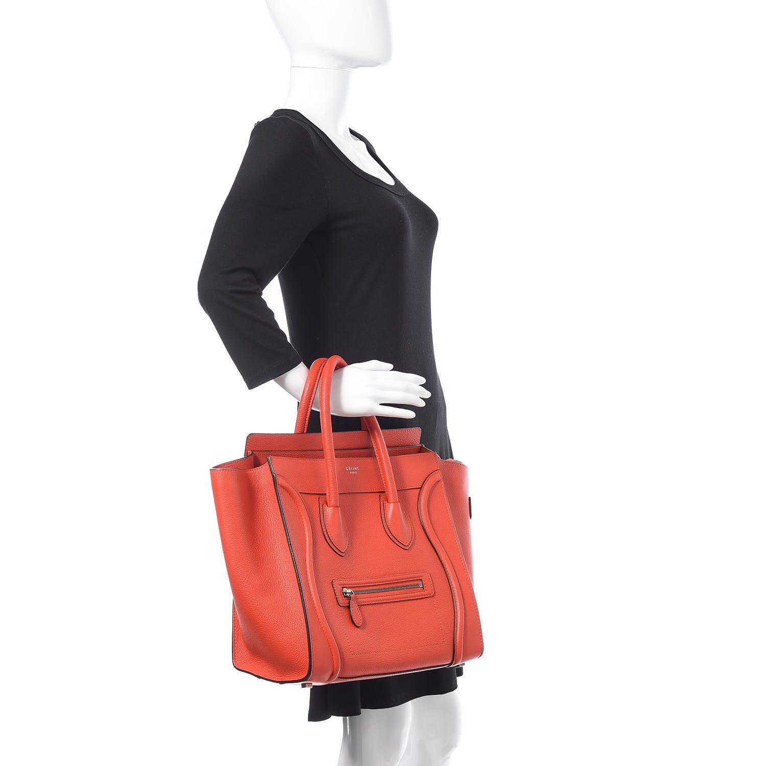 Celine Drummed Calfskin Mini Luggage Vermillion 2 of 12
