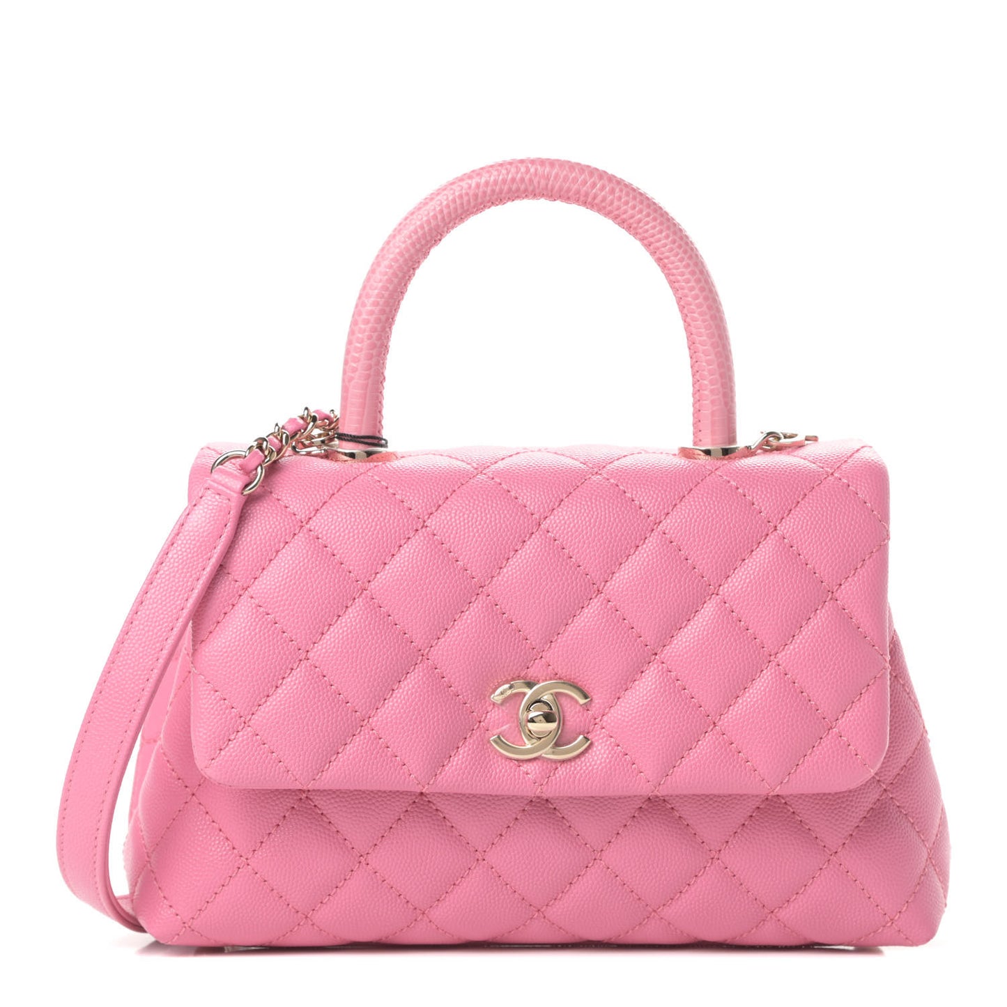 Caviar Lizard Embossed Quilted Mini Coco Handle Flap Pink