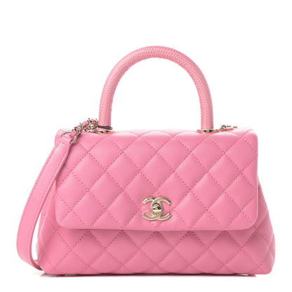 Chanel Caviar Lizard Embossed Quilted Mini Coco Handle Flap Pink 1 of 11