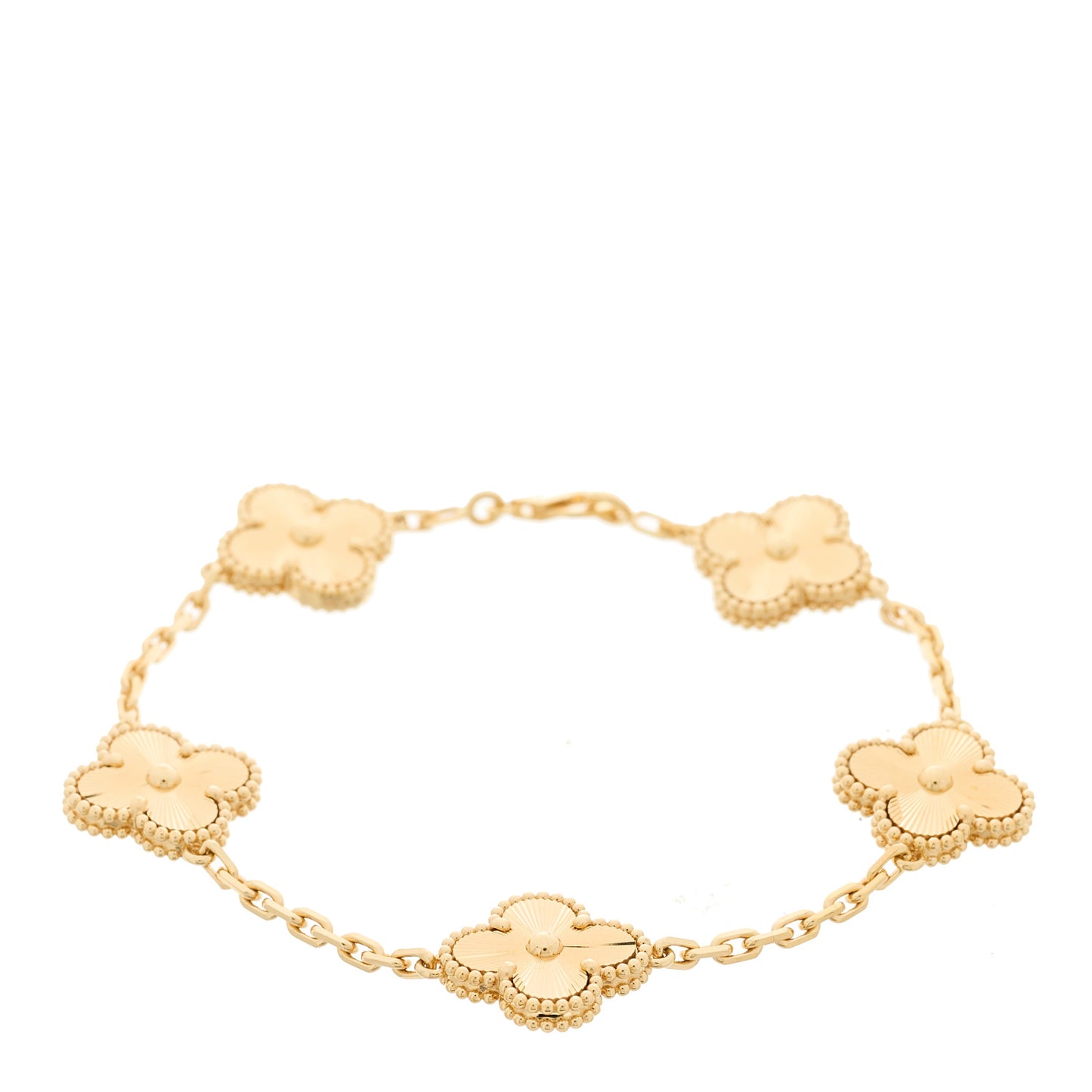 18K Yellow Gold 5 Motifs Guilloche Vintage Alhambra Bracelet
