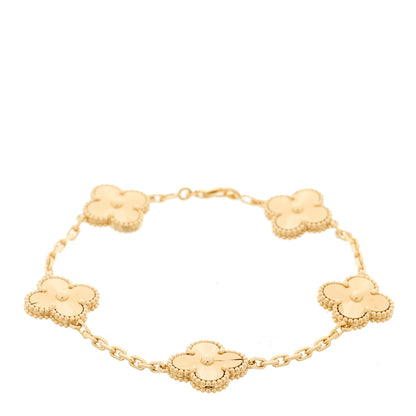 Van Cleef & Arpels 18K Yellow Gold 5 Motifs Guilloche Vintage Alhambra Bracelet 1 of 5