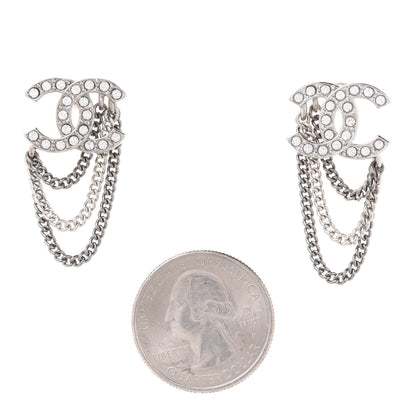Chanel Crystal Chain CC Earrings Silver 2 of 5