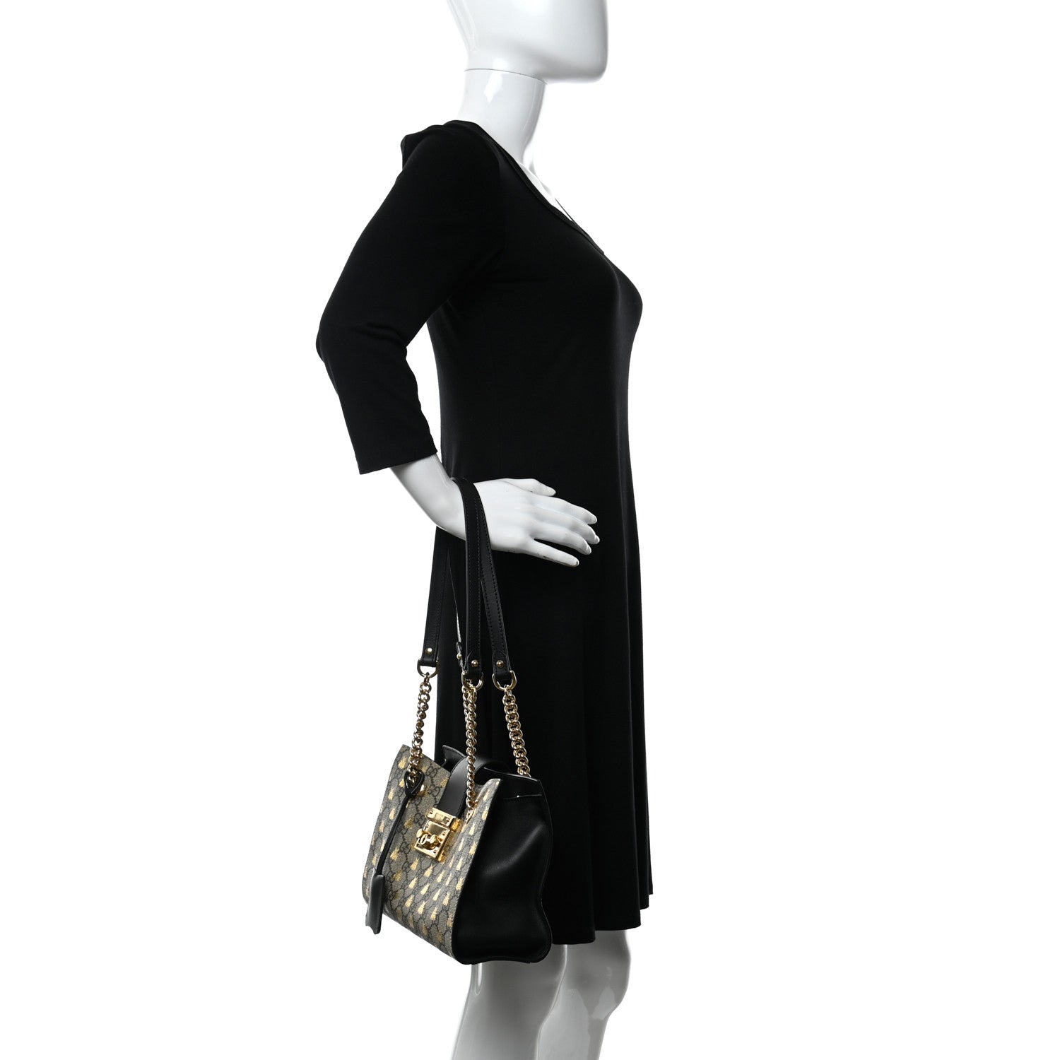 Gucci GG Supreme Monogram Bees Small Padlock Tote Beige Oro Black 2 of 12