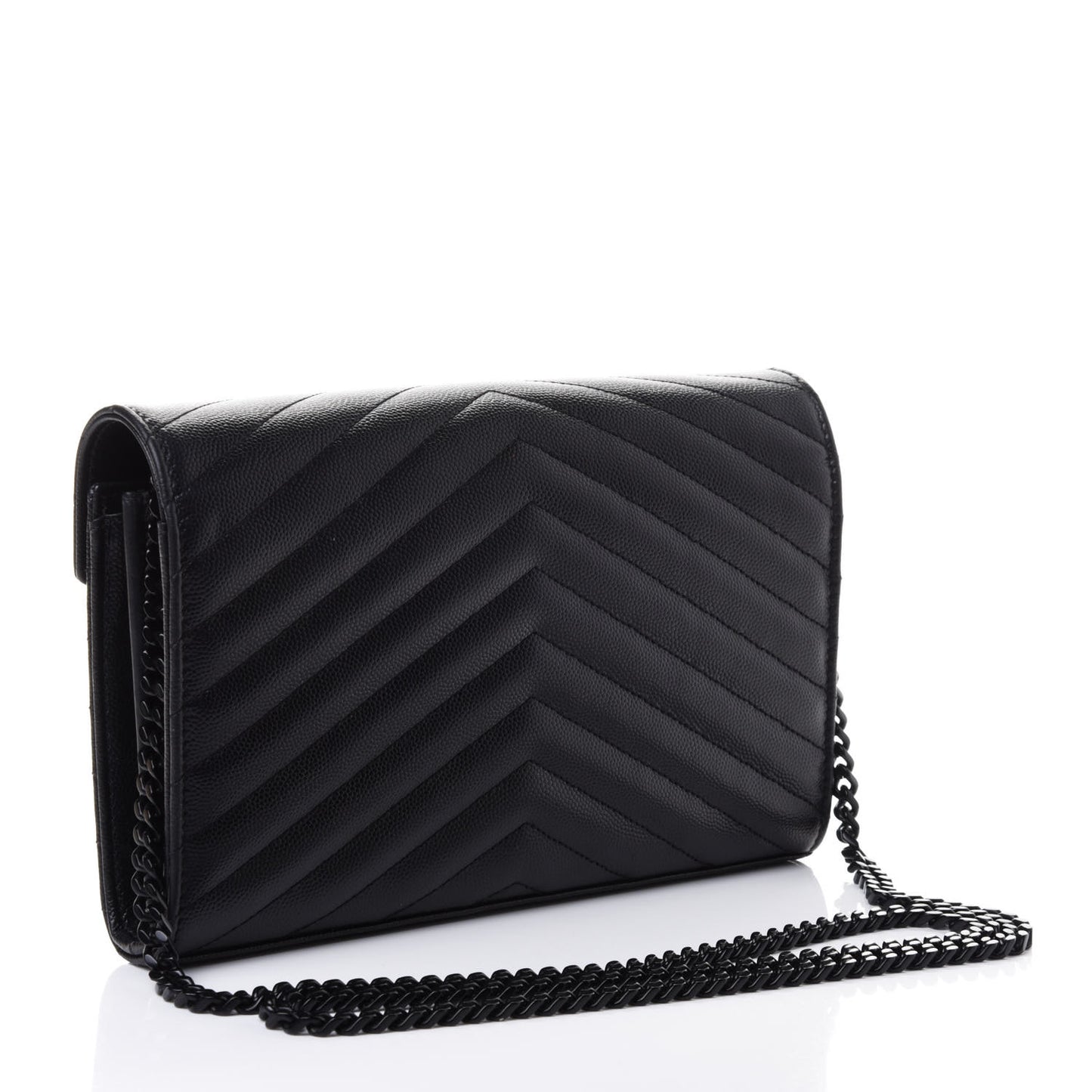 Grain De Poudre Matelasse Chevron Monogram Chain Wallet Black