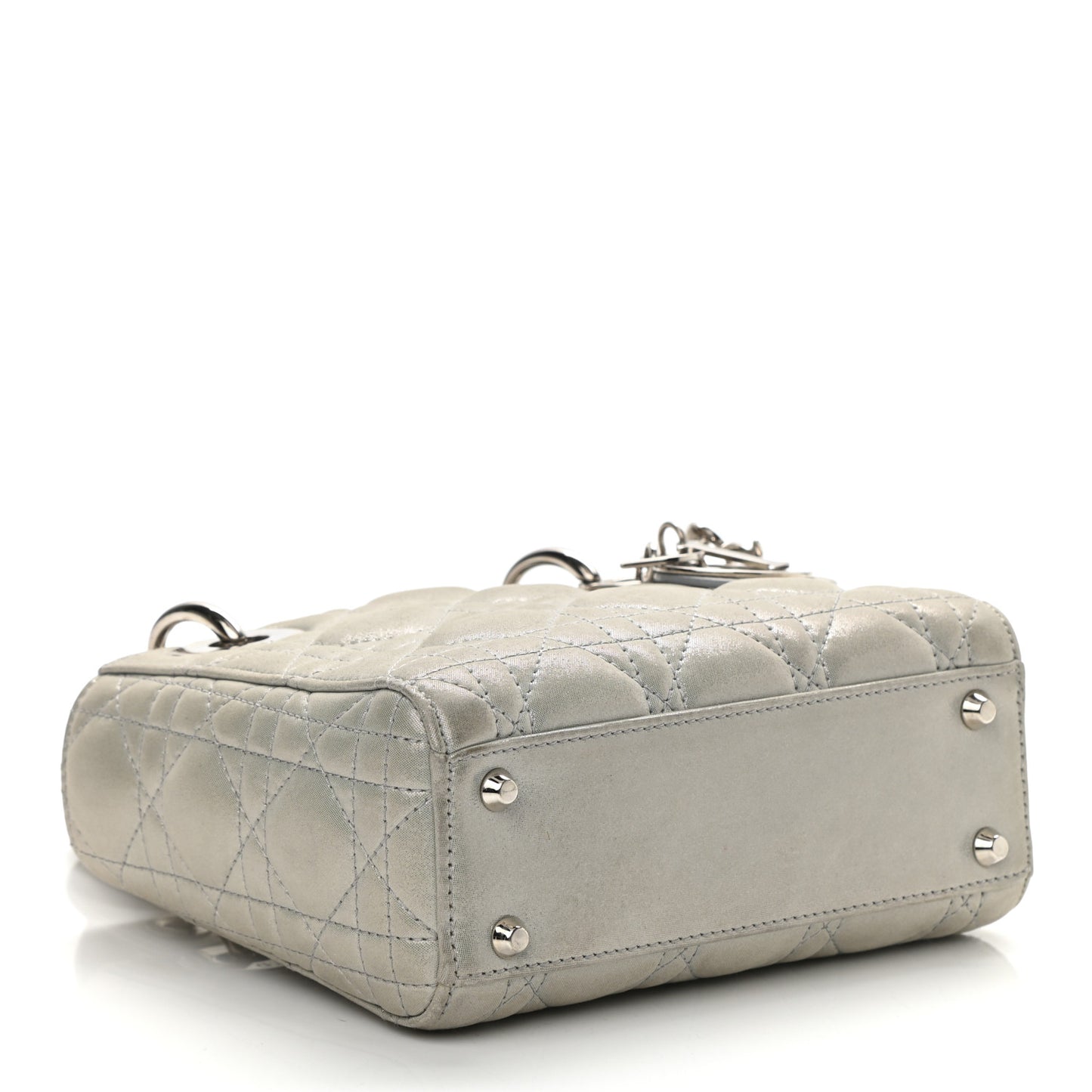 Metallic Nubuck Cannage Mini Lady Dior Silver