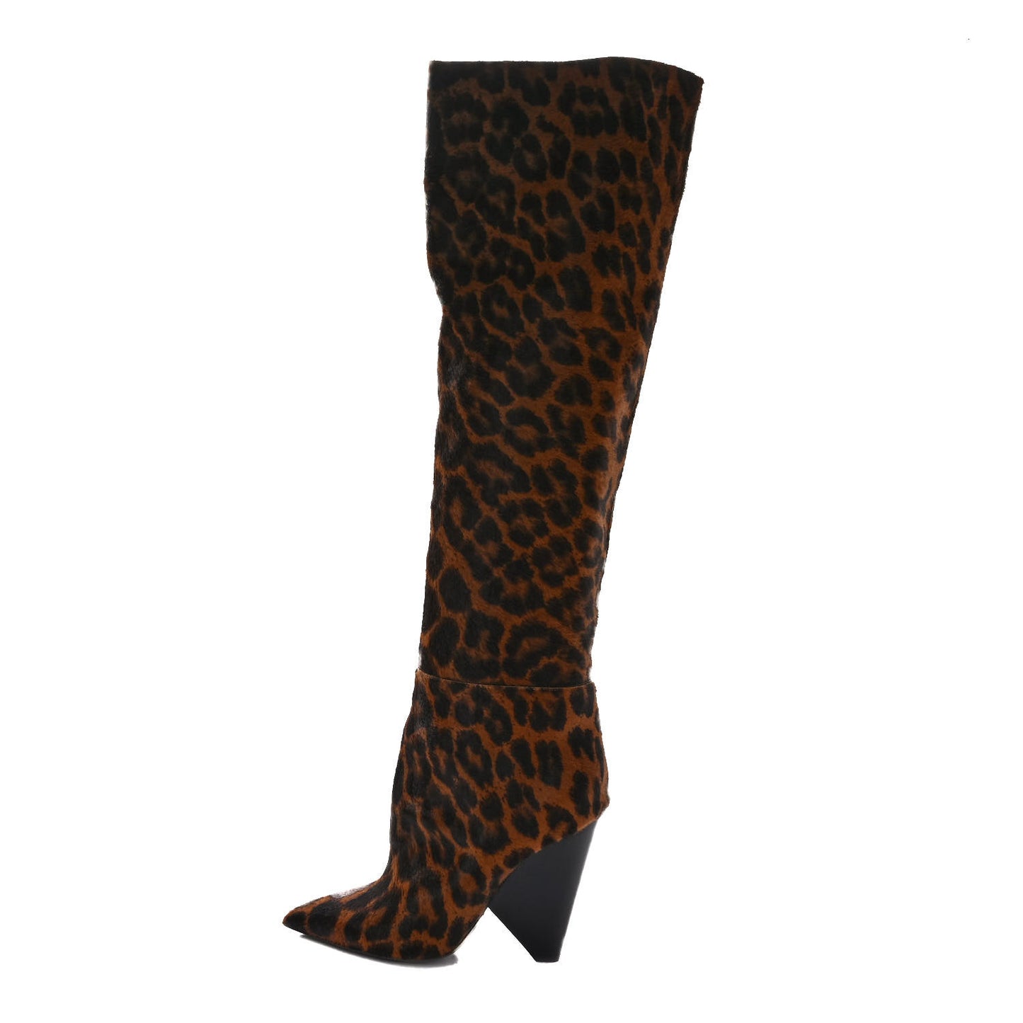 Calf Hair Leopard Niki 105 Thigh High Boots 37.5 Black