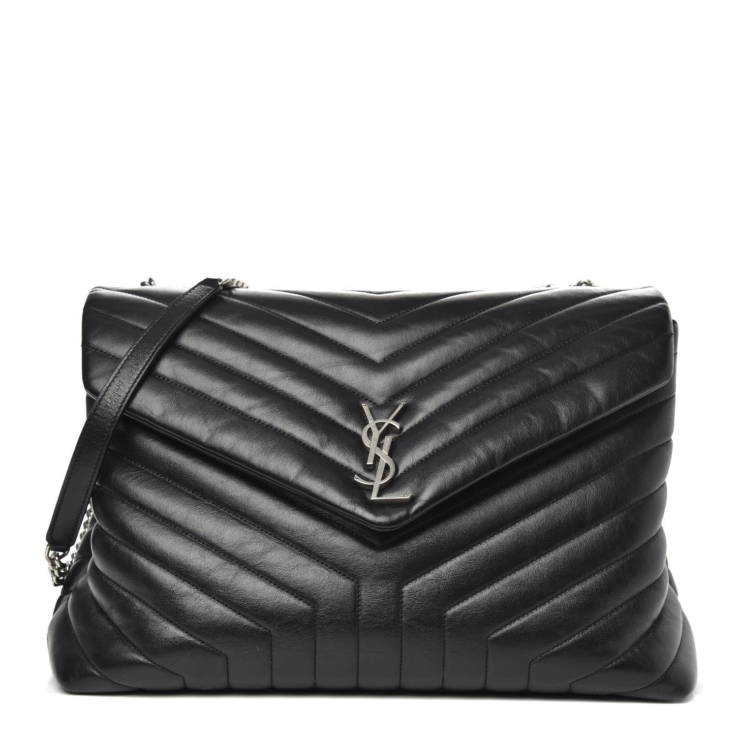 Saint Laurent Calfskin Y Quilted Monogram Large Loulou Chain Satchel Black 1 of 13